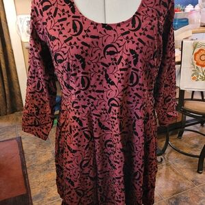 Modcloth Wine and Black Velvet Burnout Scoop Neck Dress
